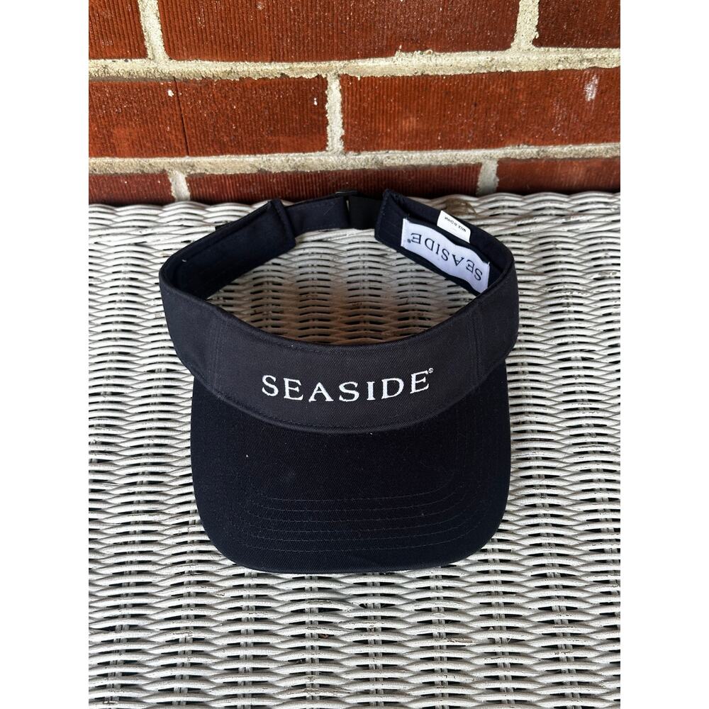 Seaside Black Adjustable Visor Hat Embroidered Beach Golf Tennis